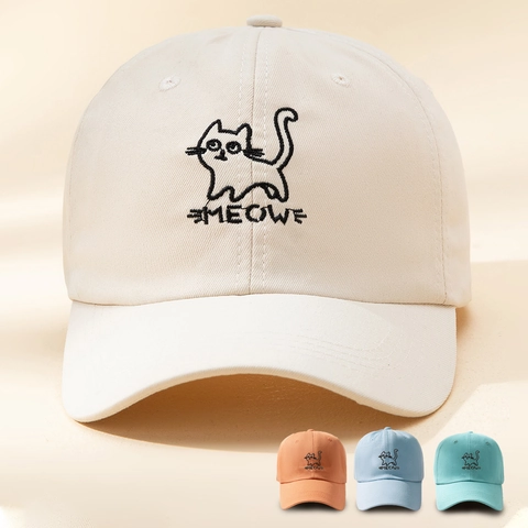 Cappello Da Baseball In Cotone Ricamato Gatto Meow Protezione Solare Cappello Con Visiera Regolabile Sport Casual Per Uomini Donne