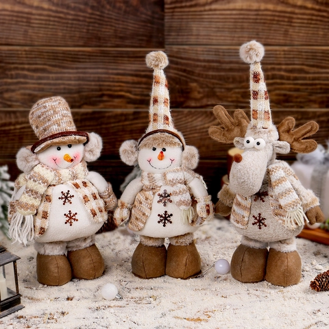 Muñeco De Nieve Reno De Navidad Adornos De Peluche Patas Telescópicas Sombrero Cuadros Punto Bordado Copo De Nieve Decoración Festiva