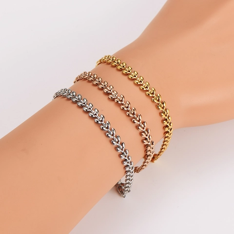 Pulsera De Hoja De Espiga De Trigo Para Mujer Acero Inoxidable 304 Chapado En Oro De 18K Ajustable Joyería Minimalista