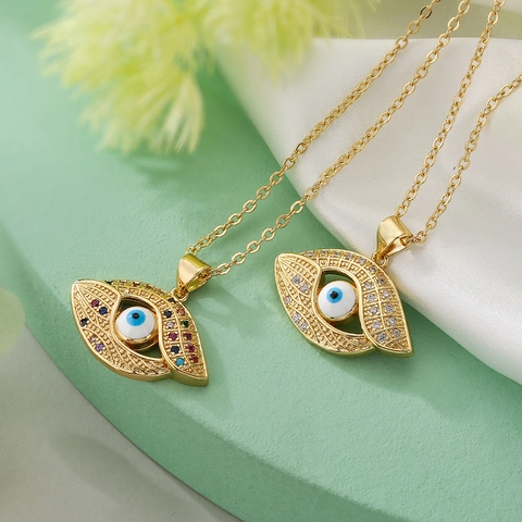 Evil Eye Anhänger Halskette Kupfer Vergoldet Zirkon Emaille Böhmisch Minimalistisch Modeschmuck Für Damen Trendy