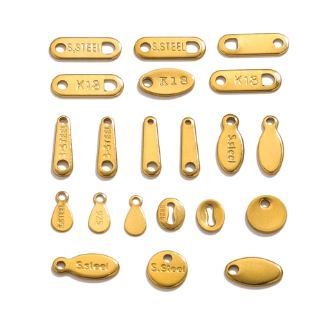 Mini Stainless Steel Charms 18K Gold Plated Oval Round Teardrop Logo Tags DIY Jewelry Components