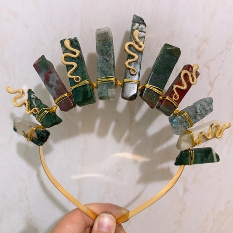 Cerchietto In Cristallo Naturale Corona Di Serpente In Metallo Bohemien Accessori Per Capelli Per Festa Di Halloween Fatto A Mano