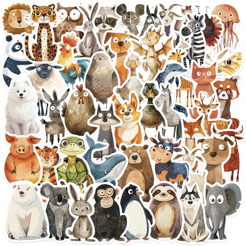 Cute Watercolor Animal Stickers Waterproof PVC Decals For DIY Laptop Phone Case Luggage Water Cup Decoration Kids Adult Gift
