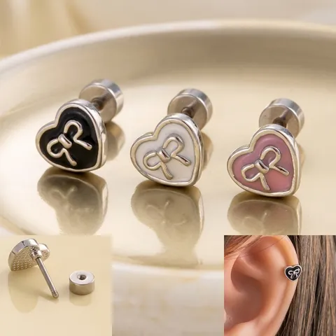 Hart Strik Emaille Oorknopjes Roestvrij Staal Schroefsluiting Tragus Conch Sieraden Voor Dames Zoet