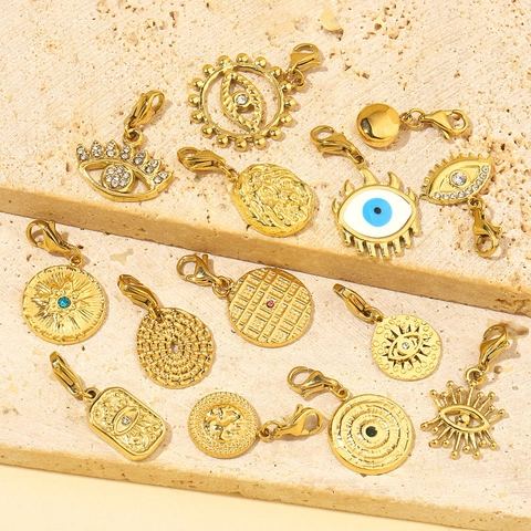 Evil Eye Stainless Steel Pendants Retro Bohemian DIY Charms With Lobster Clasp Zircon Inlaid Vintage Jewelry Making