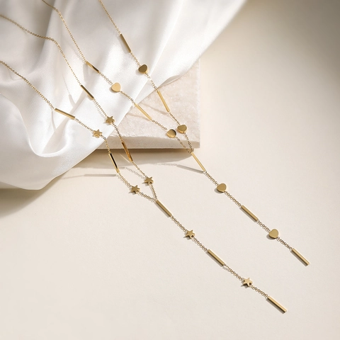 Collana con Pendente a Forma di Y in Acciaio Inossidabile Minimalista da Donna Placcata Oro Nappa Geometrica Cuore Stella