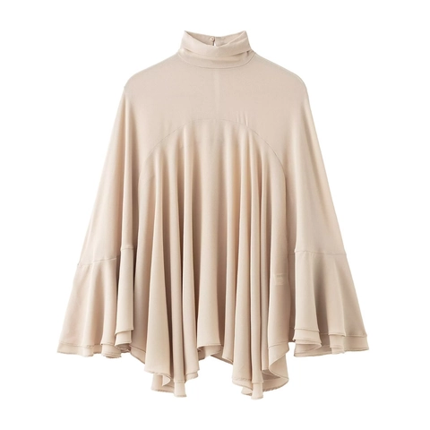Chemisier Élégant Pour Femmes À Col Montant Polyester Volants Superposés Manches Longues Dos Goutte Top Décontracté