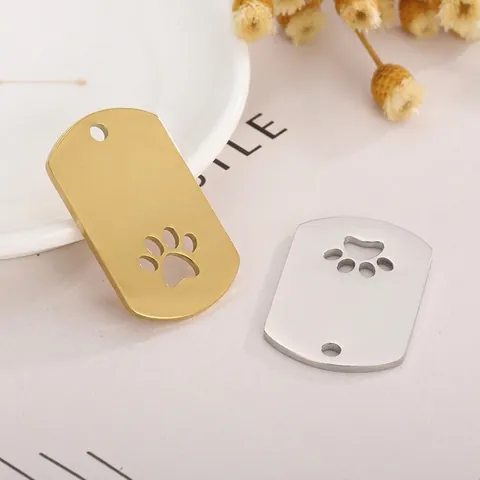 Colgante De Acero Inoxidable Huella Hueca Pulido Espejo Rectangular Accesorio Joyería DIY Etiqueta Identificación Mascotas