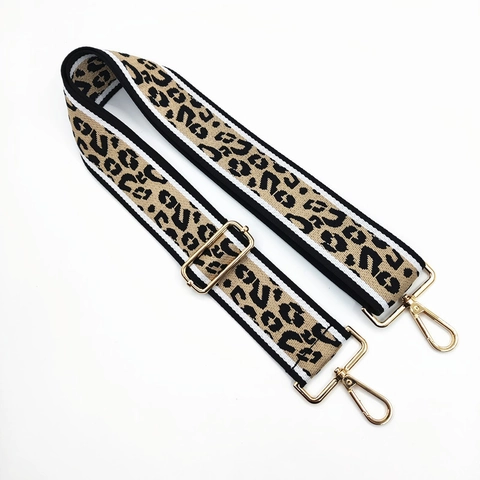 Verstellbarer Breiter Schultergurt Leopardenmuster Polyester Gurtband Goldene Metallschnallen Umhängetasche Zubehör Chic Mode Damen