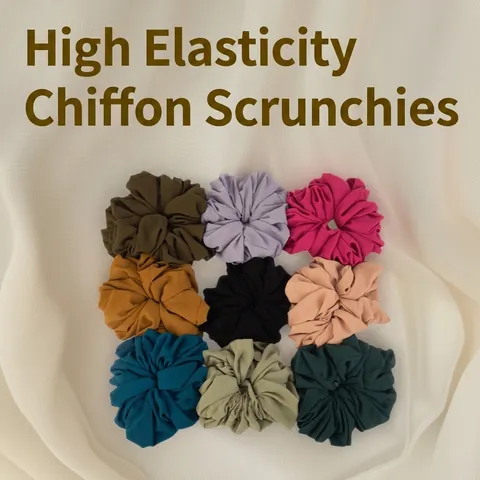 Solid Color Chiffon Scrunchies High Elasticity Hair Ties Voluminous Ruffled Headbands For Women