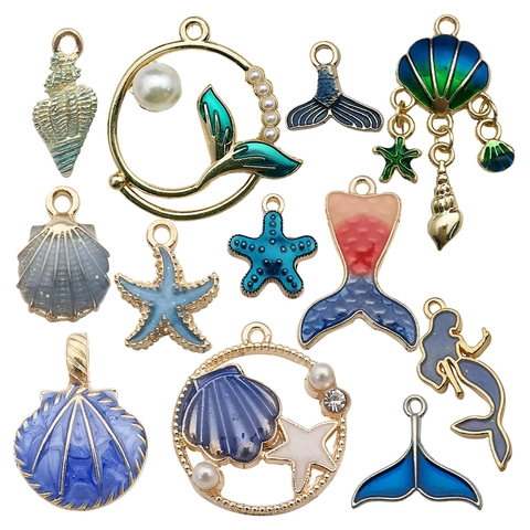 Ocean Theme Charms Pendants Alloy Enamel Mermaid Shell Starfish Conch DIY Jewelry Making Accessories Craft Supplies