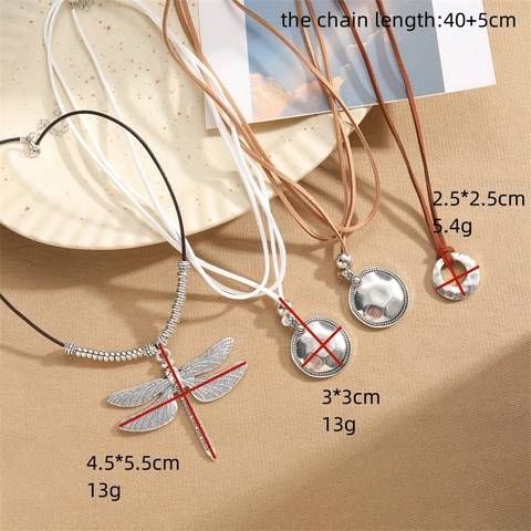 Alloy Libelle Runder Anhänger Halskette Kunstlederband Vintage Boho Strukturierter Schmuck Damen Herren
