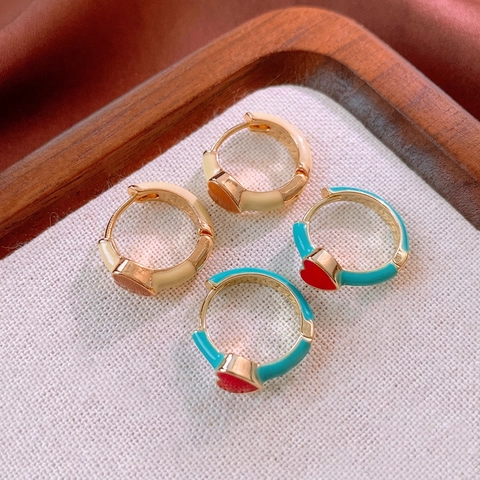 Vintage Hart Emaille Hoop Oorbellen Koperen Retro Olie Druipende Geometrische Huggie Oorbellen Voor Vrouwen