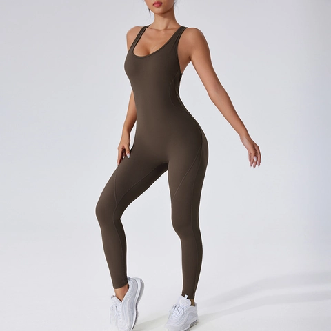 Damen Yoga Jumpsuit Nylon Spandex Hohe Elastizität Rückenfrei Racerback Mit Polstern Slim Fit Workout Bodysuit Fitness