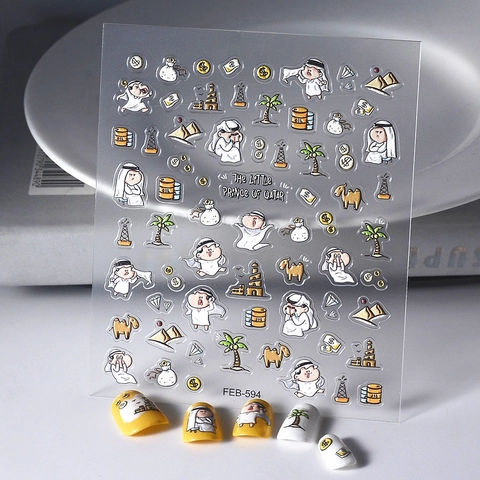 5D Embossed Nail Art Stickers Self Adhesive Middle East Cartoon Character Desert Theme Waterproof Manicure Decals