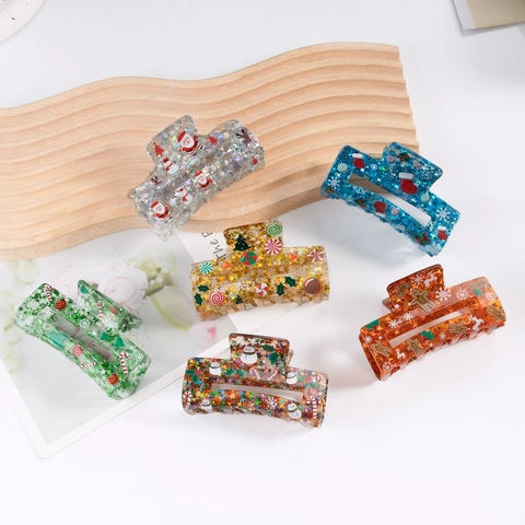 Pinzas Para El Cabello De Navidad Acrilico Con Lentejuelas Patrones Festivos De Papa Noel Y Muneco De Nieve Para Peinado