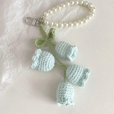 Häkeln Maiglöckchen Schlüsselanhänger Handgemachte Garn Blume Tasche Anhänger Mit Kunstperlen Gurt Süße Florale Deko