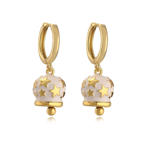 Pendientes de Gota con Forma de Campana y Estrella Pentagrama Cobre Chapado en Oro Esmalte de Aceite de Color para Mujer