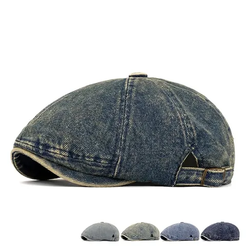 Berretto Newsboy In Denim Lavato Vintage Per Uomini Donne Fibbia In Metallo Regolabile Cappello Piatto Retro