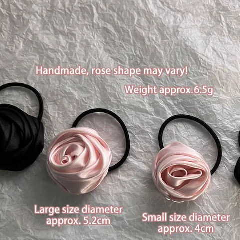 Elegant Satin Rose Flower Hair Ties Handmade Fabric Floral Ponytail Holder Elastic Gentle Hair Accessories For Women