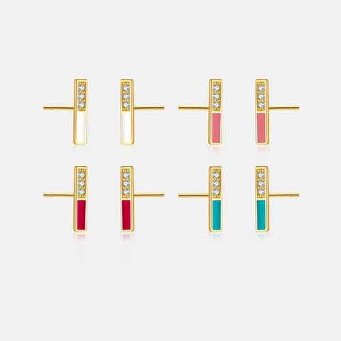 925 Sterling Silver Earring Post Linear Bar Stud Earrings For Women Gold Plated Rhinestone Enamel Geometric Jewelry Accessory