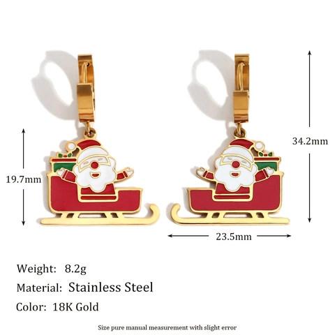 Christmas Santa Claus And Christmas Tree Enamel Earrings Stainless Steel 18K Gold Plated Holiday Jewelry For Women