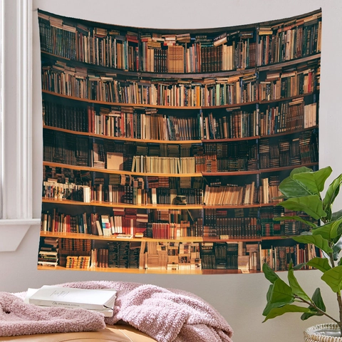 Tapiz De Estantería De Biblioteca Colgante De Pared Decoración De Estudio Vintage Tela De Poliéster Fondo De Habitación Retro