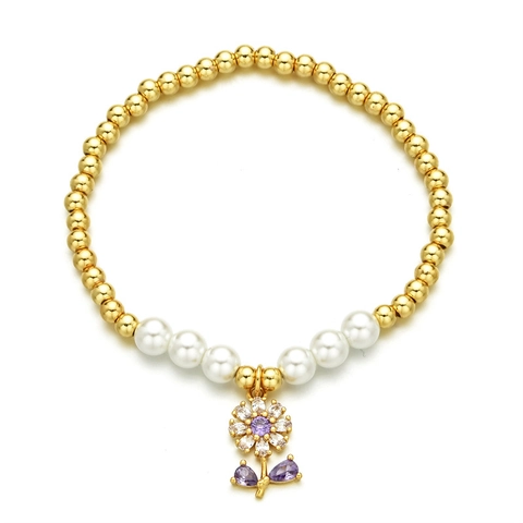 Bracciale Di Künstliche Perle In Rame Perline Color Oro Künstliche Perle Imitazione Bianche Ciondoli In Zirconia Gioielli Di Moda Per Donna