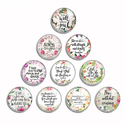 Leuchtende Glas Cabochon Rund Zeitjuwel Inspirierender Bibelvers Blumenmuster DIY Schmuckherstellung Handwerk Zubehör