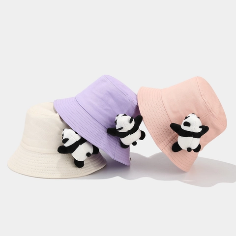 Cappello Pescatore Bambini Cotone Protezione Solare Con Peluche Di Panda Carino E Corda Antivento Per Estate