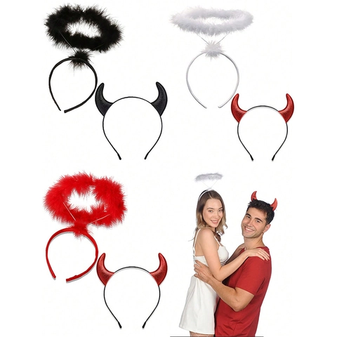 Diadema De Aureola De ángel Cuernos De Diablo Pluma Lentejuelas Brillo Halloween Fiesta Cosplay Mascarada Accesorio De Rendimiento