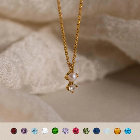Titaniumstaal Geboortesteen Halsketting Voor Dames Kunstparel Strass 12 Maanden Gepersonaliseerde Sieraden Hanger Halsketting Verjaardagscadeau