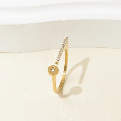 Anello Regolabile In Acciaio Inossidabile Con Zirconia Design Geometrico Minimalista Placcato Oro Gioielli Da Donna