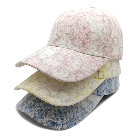 Gorra De Béisbol De Encaje Para Mujer Transpirable Hueco Patrón Geométrico Protección Solar Ajustable Moda Verano