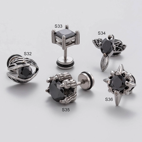 Herren Ohrstecker Edelstahl Mit Schwarzem Zirkon Gothic Punk Stil Piercing Schmuck Für Hip Hop Coole Jungs Retro