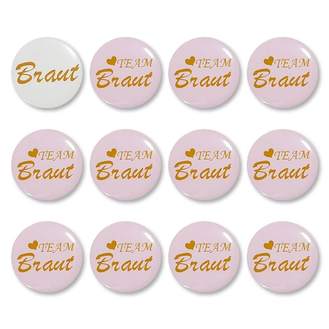 Hochzeitsfeier Button Anstecker Weißblech Runde Broschen Deutsch Braut Team Braut Brautdusche Geschenke