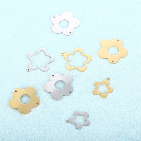 Dijes De Flores De Acero Inoxidable Colgantes Florales Huecos Accesorios Para Hacer Joyas DIY Tonos Oro Plata