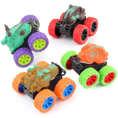 Dinosaur Inertia Pull Back Stunt Car Toy All Terrain Monster Truck For Boys Kids Play Birthday Gift Simulation Animal Model