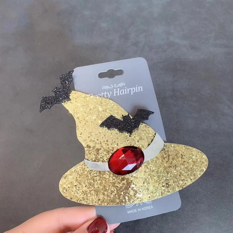 Fermagli Per Capelli Cappello Da Strega Glitter Pipistrello Halloween Accessori Per Feste Ragazze