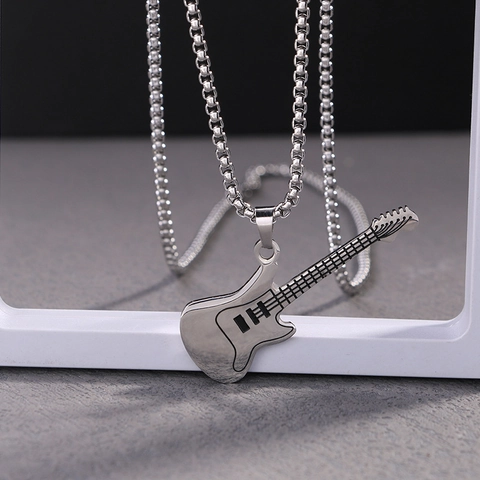 Roestvrijstalen Gitaar Hanger Ketting Muziek Thema Hip Hop Rock Street Style Sieraden Voor Heren