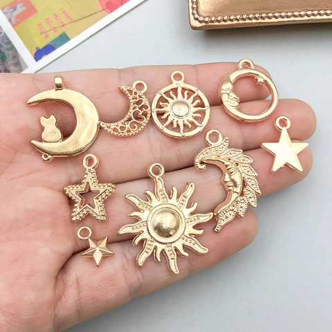 Stainless Steel Alloy Enamel Zircon Mother Of Artificial Pearl Sun Moon Star Celestial Charms And Chains For DIY Jewelry Making Accessories
