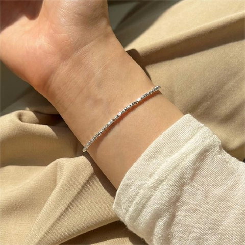 925 Sterling Silber Armband Unregelmäßige Quadratische Perlen Crushed Silver Stil Minimalistischer Schmuck Für Damen Chic
