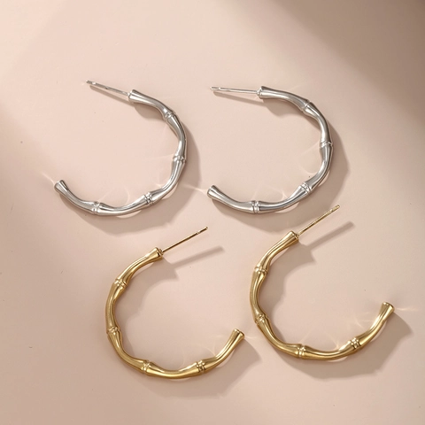 Pendientes De Aro Con Textura De Bambú Acero Inoxidable Joyería Chic Minimalista Para Mujeres