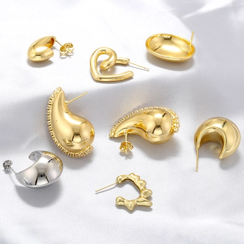 Lujo Francés Vintage Cobre Chapado en Oro 18K Pendientes de Botón Para Mujeres Geométrico Gota de Agua Corazón Huevo Strass Pendientes Joyería Regalo