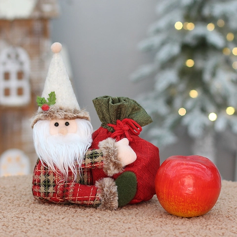 Weihnachten Apfelbeutel Weihnachtsmann Schneemann Rentier Puppe Karo Stoff Süßigkeitenbeutel Für Kinder Heiligabend Party