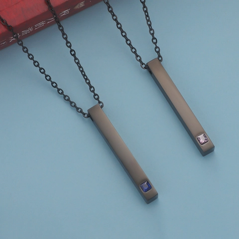 Collier Pendentif Barre Verticale En Acier Inoxydable 304 Avec Zirconium Bijoux Géométriques Minimalistes Couples Hommes Femmes