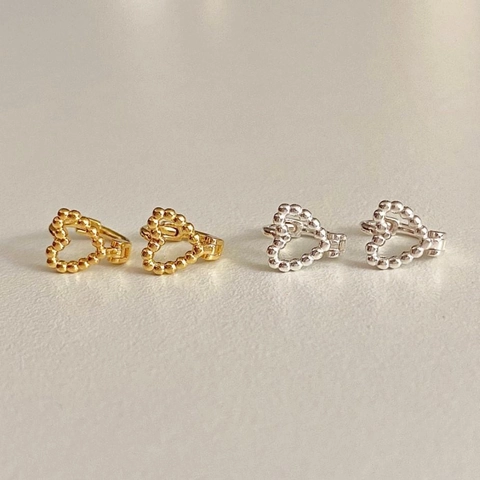 Heart Hoop Earrings With 925 Sterling Silver Beaded Texture Minimalist Chic Fashion Jewelry For Women Gold Silver Color