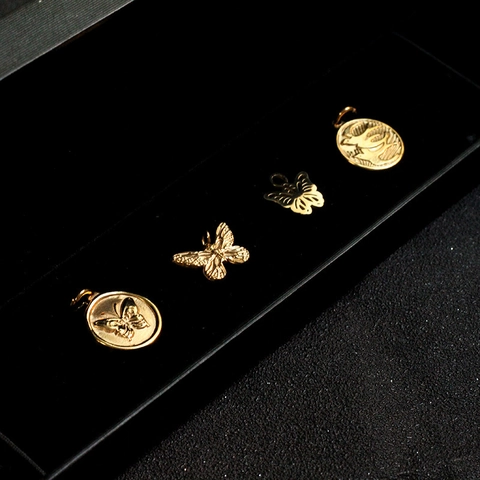 Retro Butterfly Swallow Pendant Necklace Stainless Steel Gold Plated Embossed Animal Charms DIY Jewelry For Women