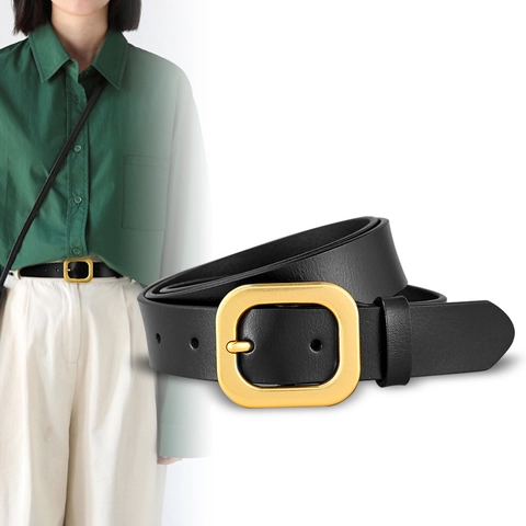 Ceinture En Cuir Pour Femme Vintage Croûte De Cuir Élégante Pour Jeans Robe Boucle Ardillon En Alliage Style Rétro