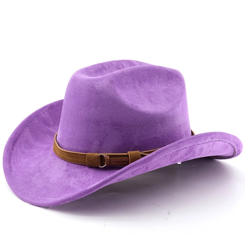 Classic Western Cowboy Hat Faux Suede Wide Brim Sun Protection Vintage Style For Men Women With Decorative Belt Buckle